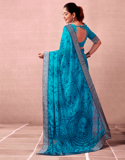Teal Blue Georgette Printed  Saree