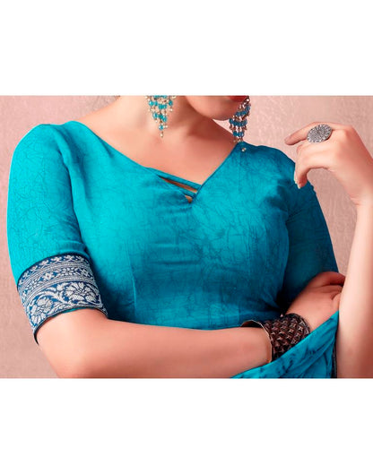 Teal Blue Georgette Printed  Saree