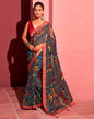 Dark Grey Chiffon Printed Saree