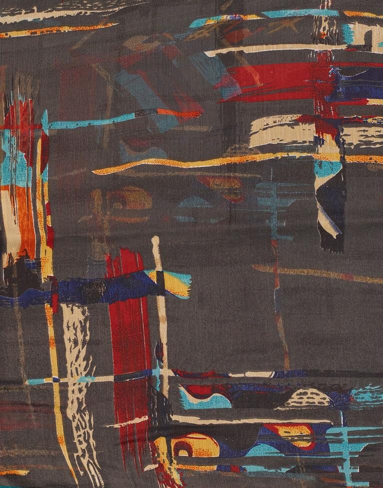 Dark Grey Chiffon Printed Saree