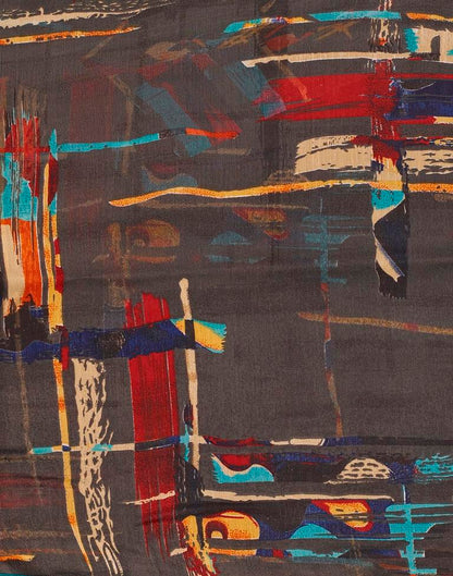 Dark Grey Chiffon Printed Saree