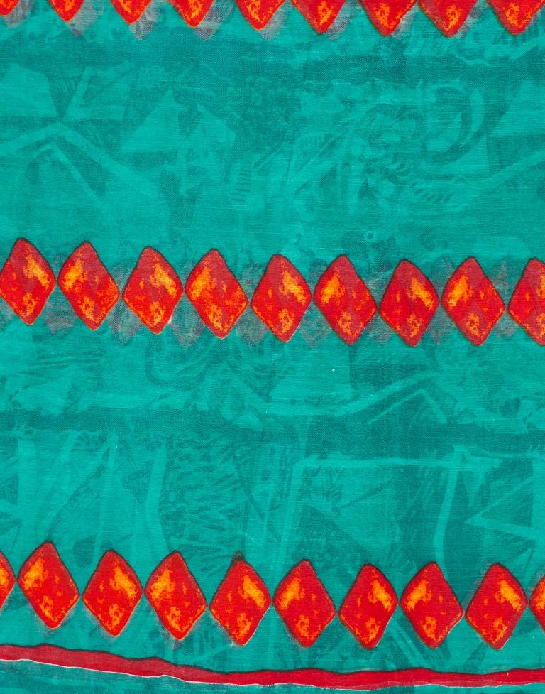 Teal Blue Chiffon Printed Saree