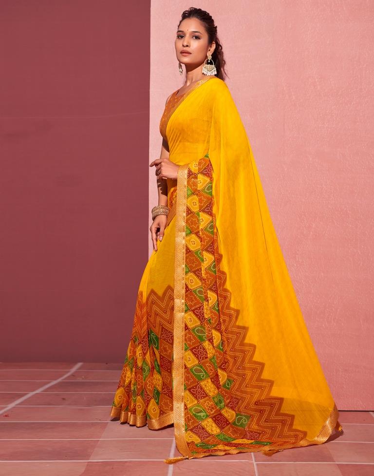 Yellow Chiffon Bandhani Saree