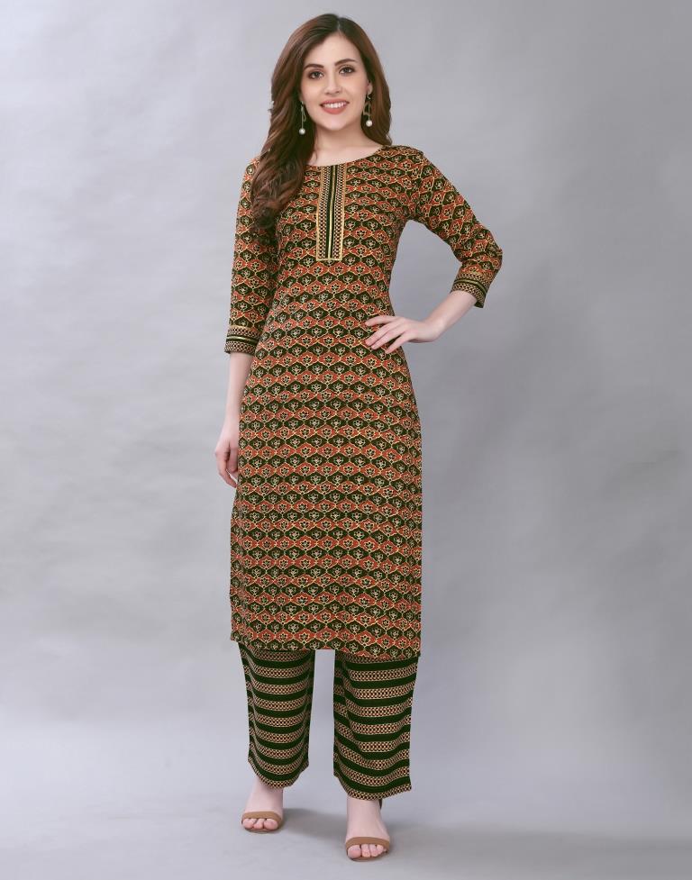 Dusty Coloured Rayon Printed Kurti With Palazzo | Leemboodi
