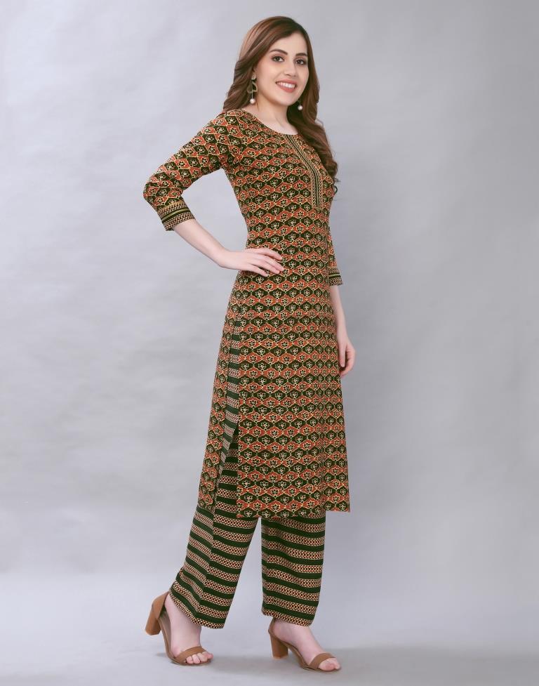 Dusty Coloured Rayon Printed Kurti With Palazzo | Leemboodi