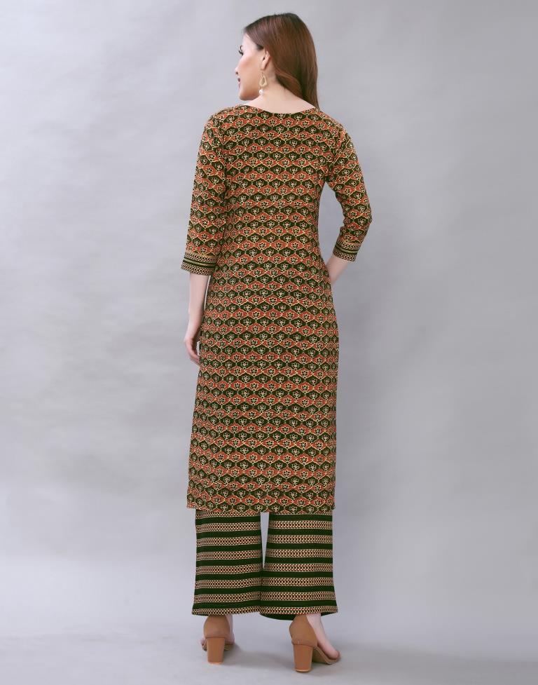 Dusty Coloured Rayon Printed Kurti With Palazzo | Leemboodi