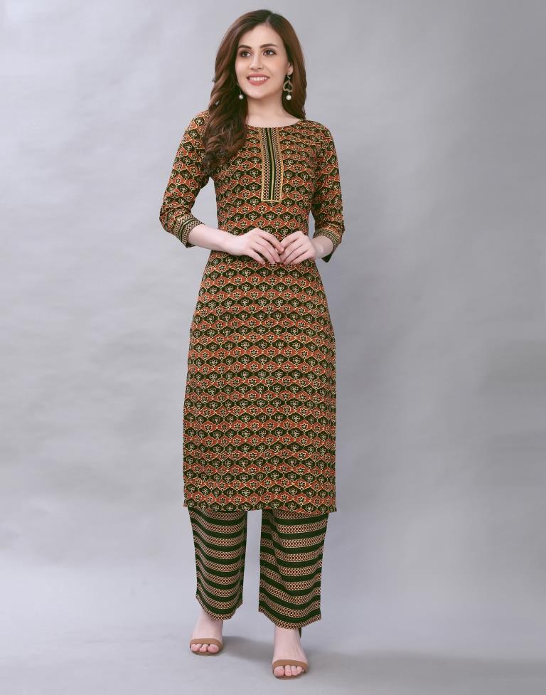 Dusty Coloured Rayon Printed Kurti With Palazzo | Leemboodi