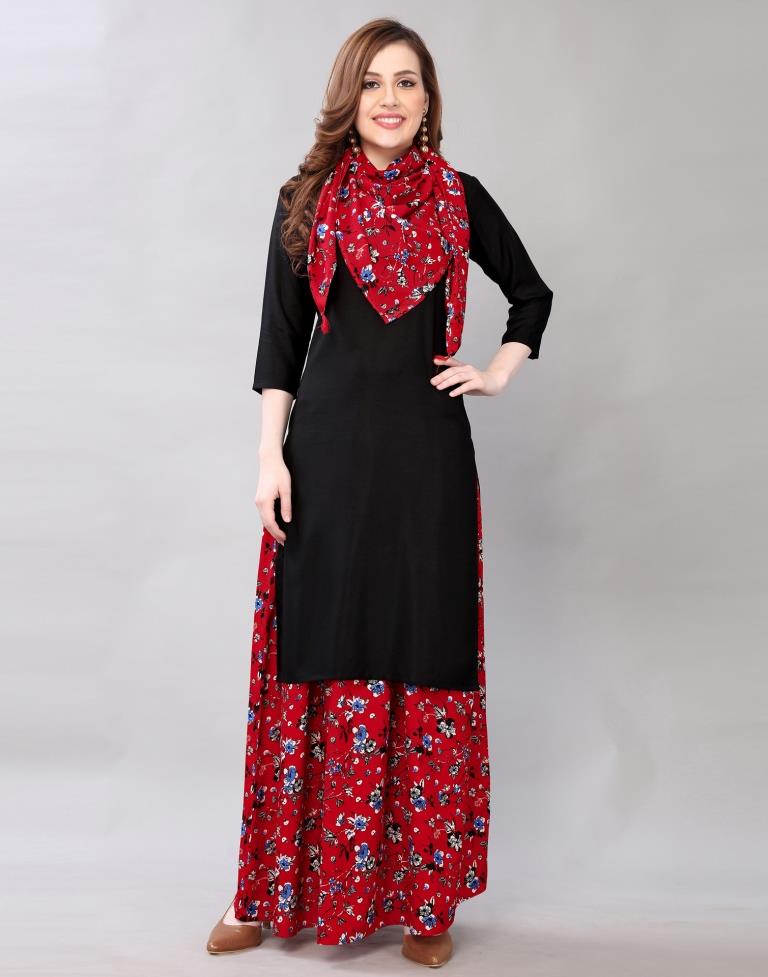 Black Coloured Polyester Plain Kurti With Palazzo | Leemboodi