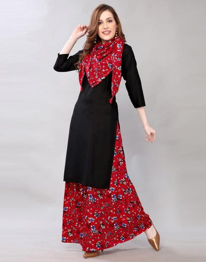 Black Coloured Polyester Plain Kurti With Palazzo | Leemboodi