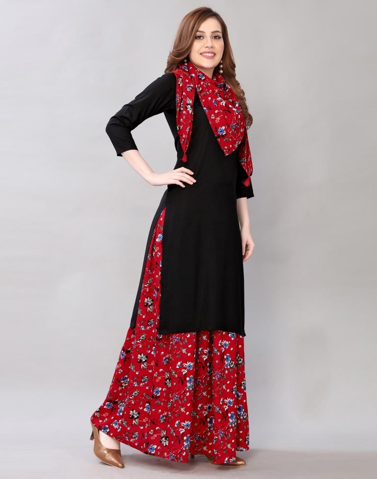 Black Coloured Polyester Plain Kurti With Palazzo | Leemboodi