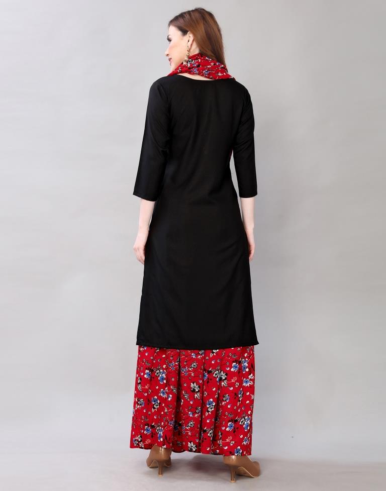 Black Coloured Polyester Plain Kurti With Palazzo | Leemboodi