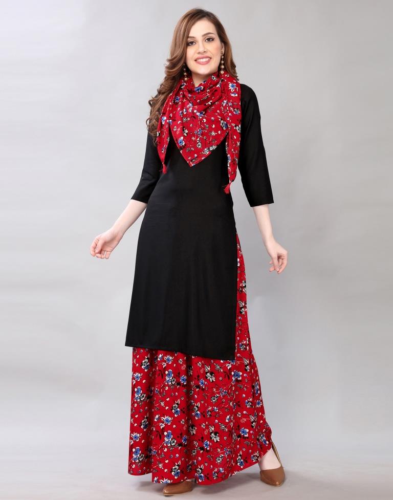 Black Coloured Polyester Plain Kurti With Palazzo | Leemboodi