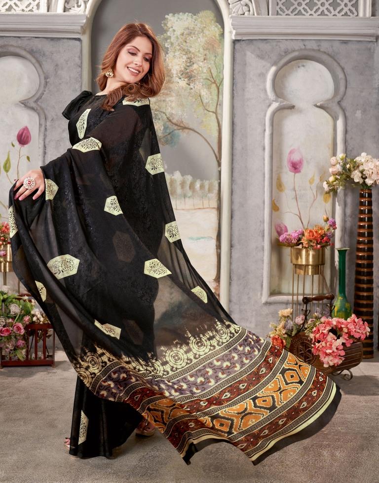 Black Georgette Printed  Saree