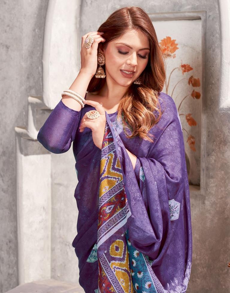 Purple Georgette Printed  Saree