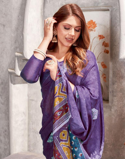 Purple Georgette Printed  Saree