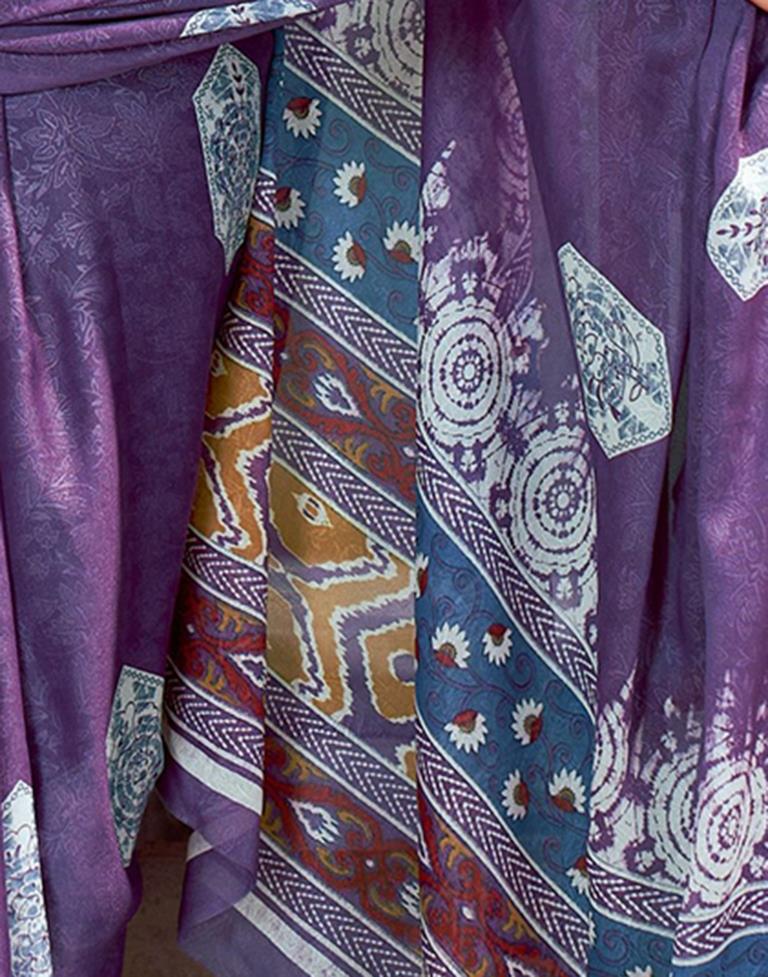 Purple Georgette Printed  Saree