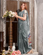 Grey Georgette Printed  Saree