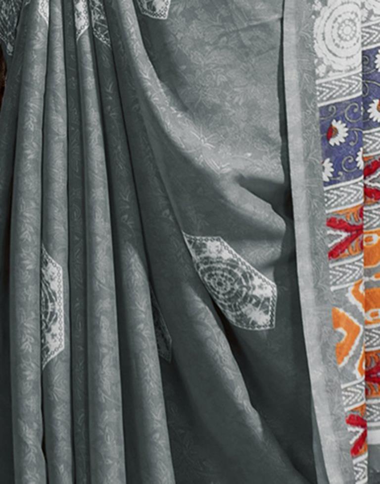 Grey Georgette Printed  Saree