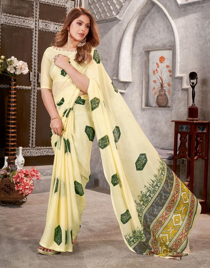 Beige & Green Georgette Printed  Saree