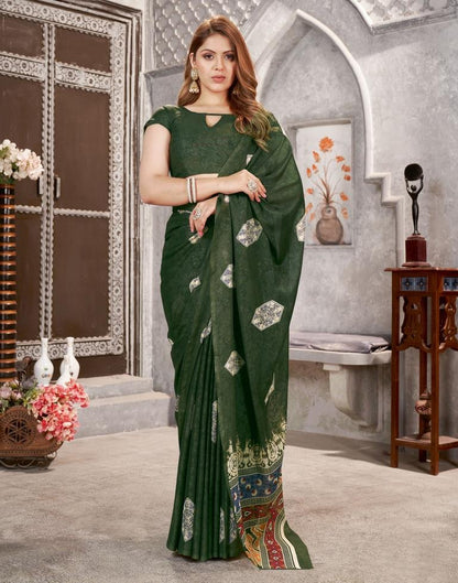 Dark Green Georgette Printed  Saree