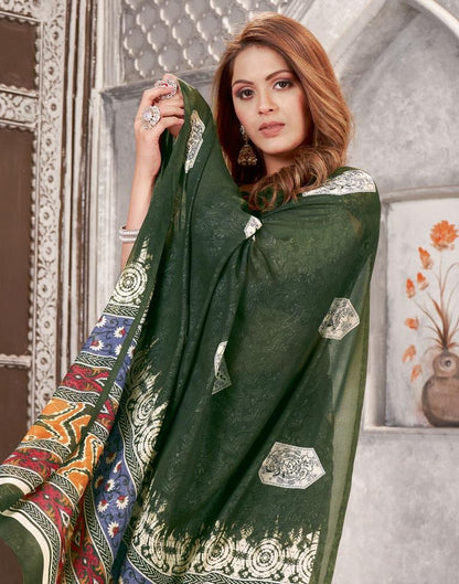 Dark Green Georgette Printed  Saree