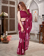 Dark Red Georgette Printed  Saree