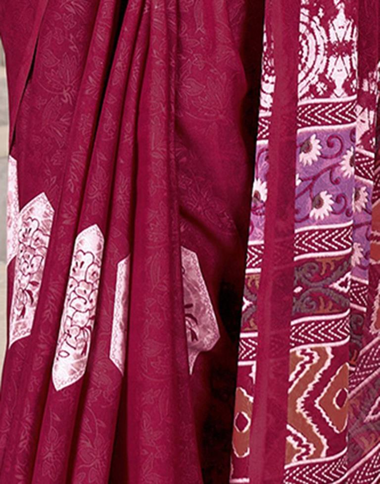 Dark Red Georgette Printed  Saree
