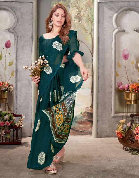Rama Georgette Printed  Saree