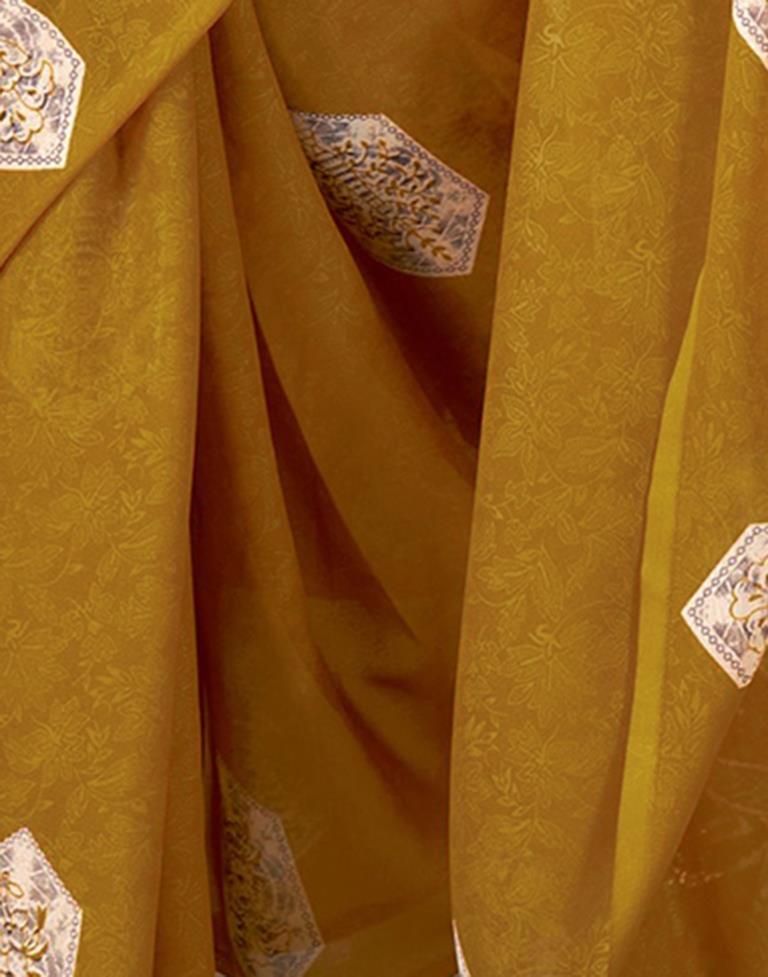 Mustard Georgette Printed  Saree