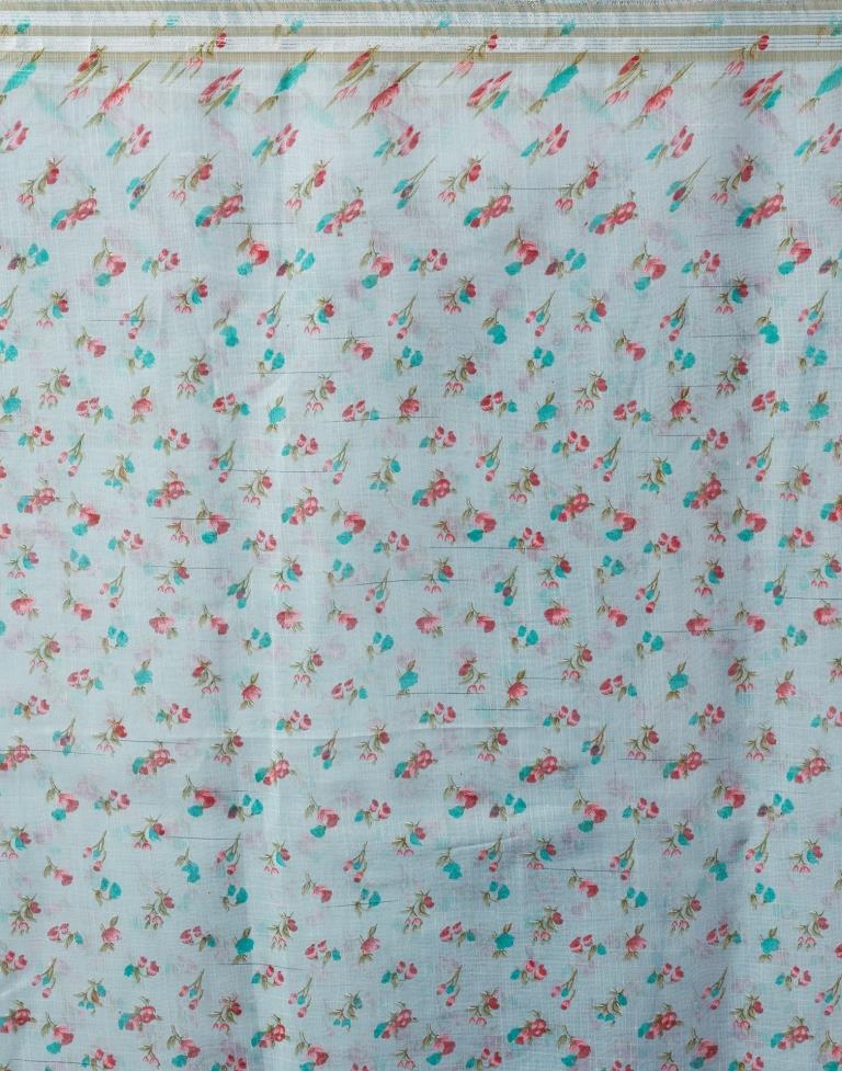 Grey & Multicoloured Cotton Printed  Saree