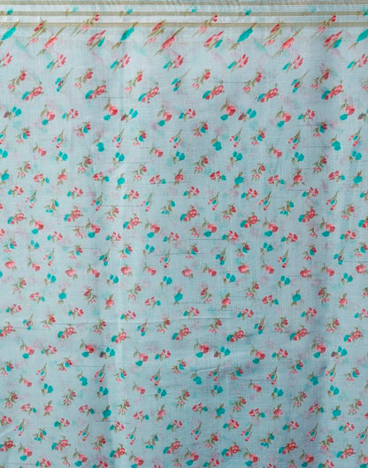 Grey & Multicoloured Cotton Printed  Saree