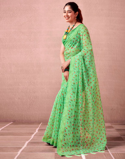 Light Green Cotton Printed  Saree