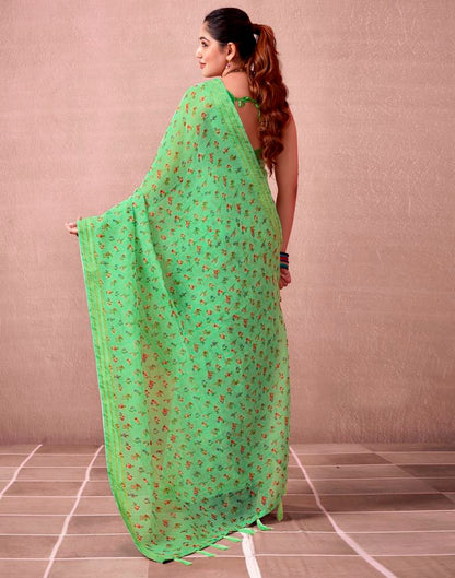 Light Green Cotton Printed  Saree