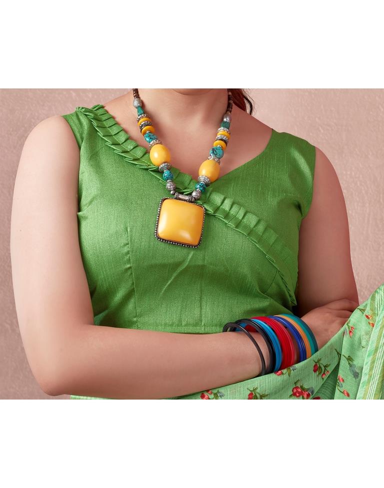 Light Green Cotton Printed  Saree