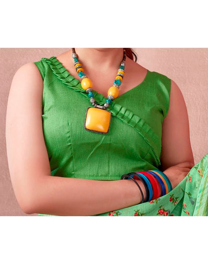 Light Green Cotton Printed  Saree