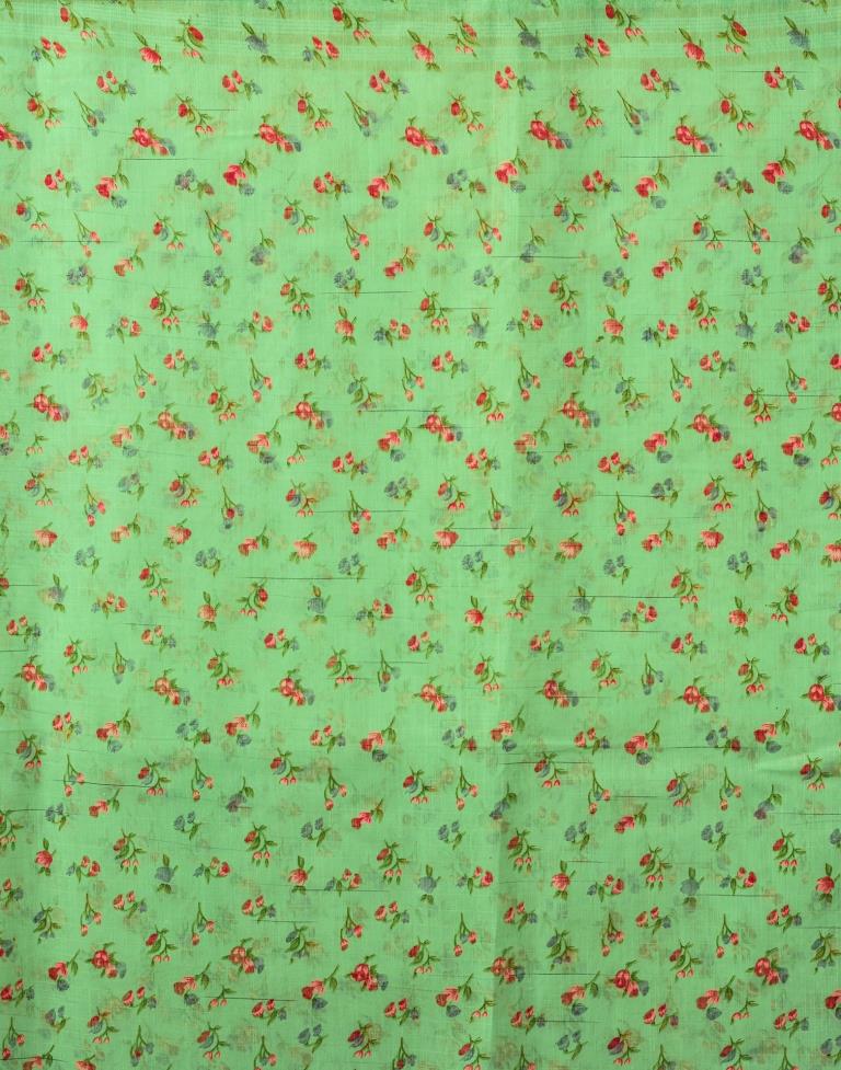 Light Green Cotton Printed  Saree