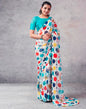 White Georgette Printed  Saree