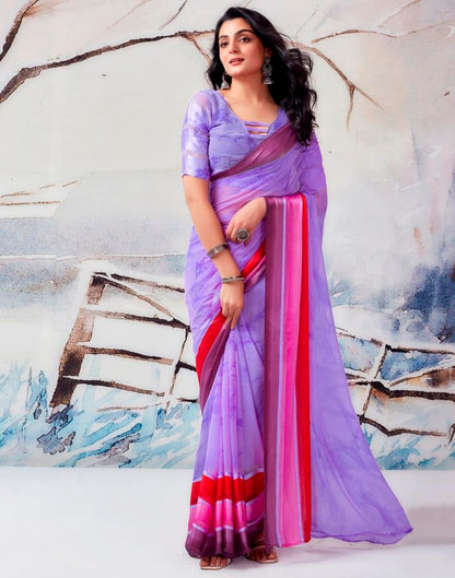 Lavender & Multicoloured Georgette Printed  Saree