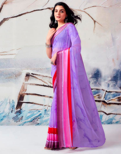 Lavender & Multicoloured Georgette Printed  Saree