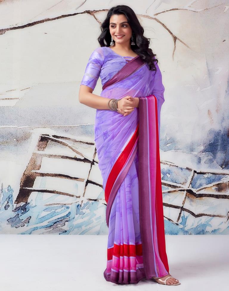 Lavender & Multicoloured Georgette Printed  Saree