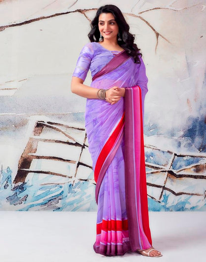Lavender & Multicoloured Georgette Printed  Saree