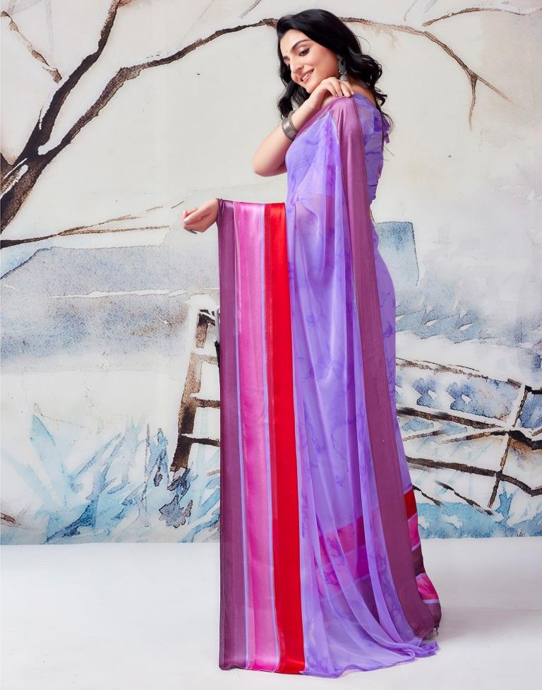 Lavender & Multicoloured Georgette Printed  Saree