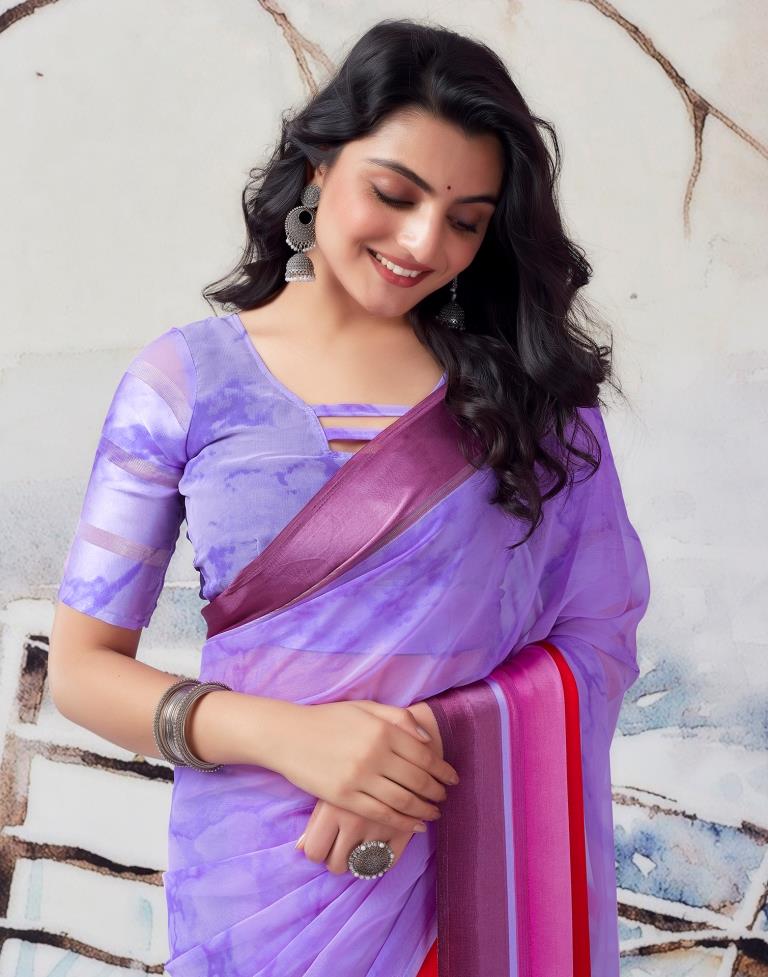Lavender & Multicoloured Georgette Printed  Saree