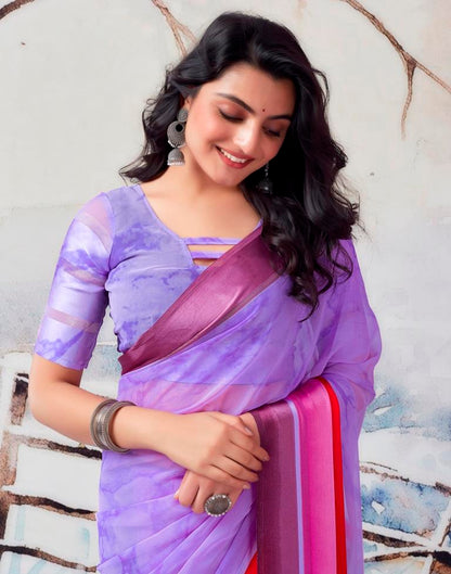 Lavender & Multicoloured Georgette Printed  Saree