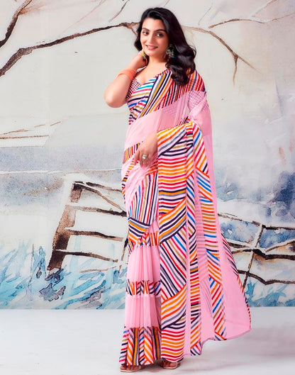Light Pink Georgette Printed  Saree
