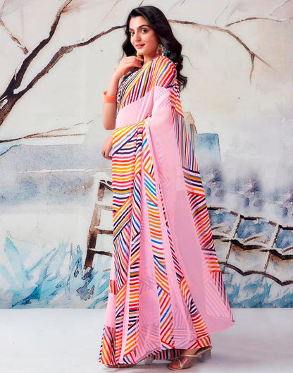 Light Pink Georgette Printed  Saree