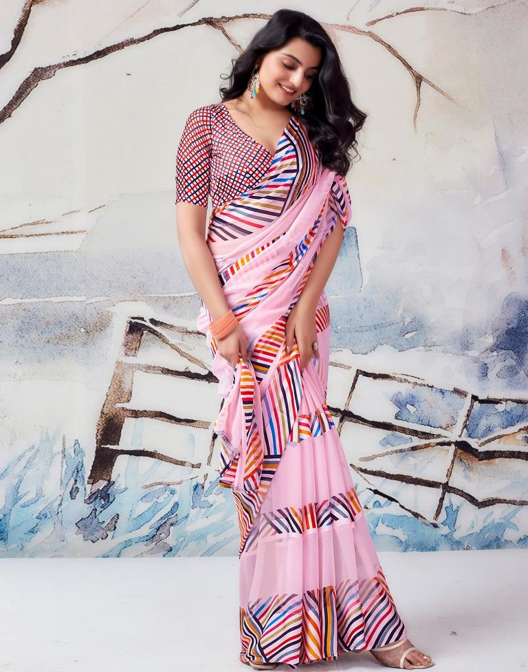 Light Pink Georgette Printed  Saree