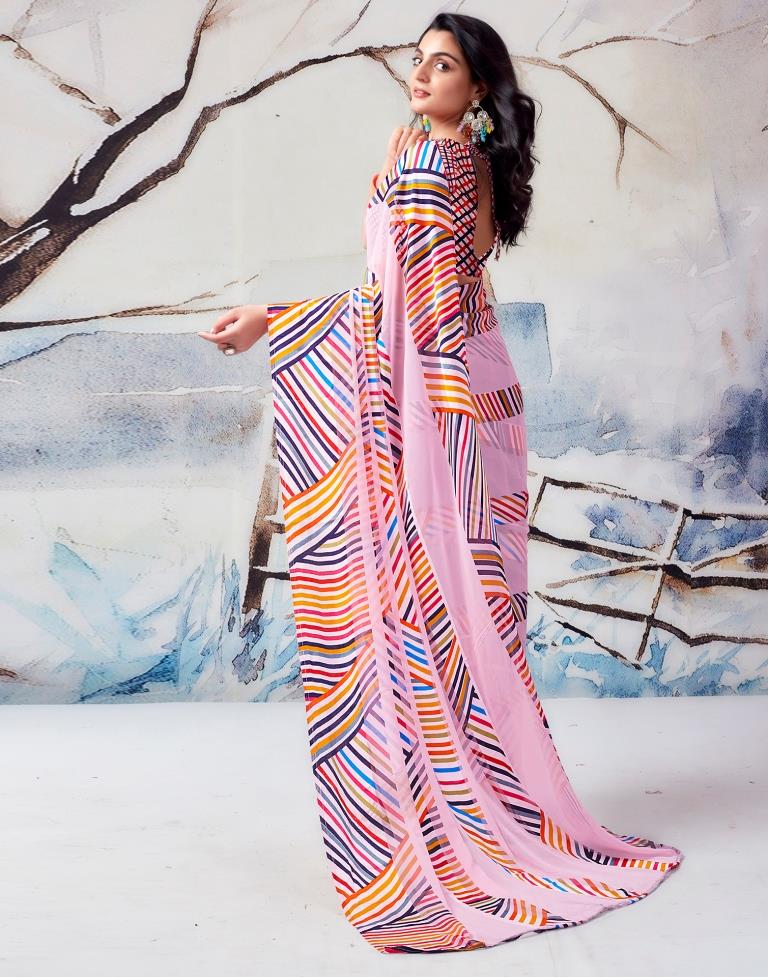 Light Pink Georgette Printed  Saree