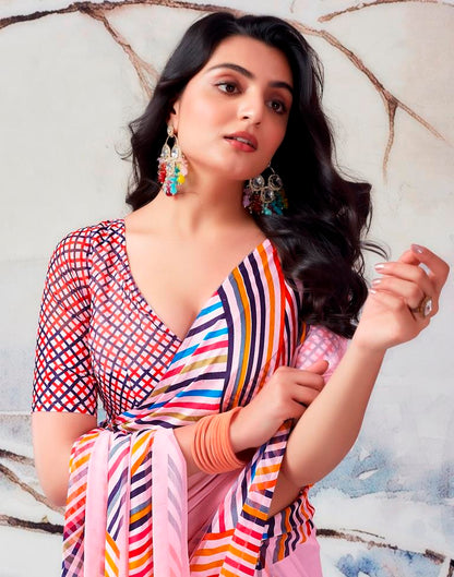 Light Pink Georgette Printed  Saree