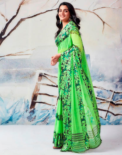 Green Georgette Printed  Saree